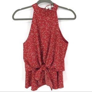 She + Sky peplum waist halter tank top brick red